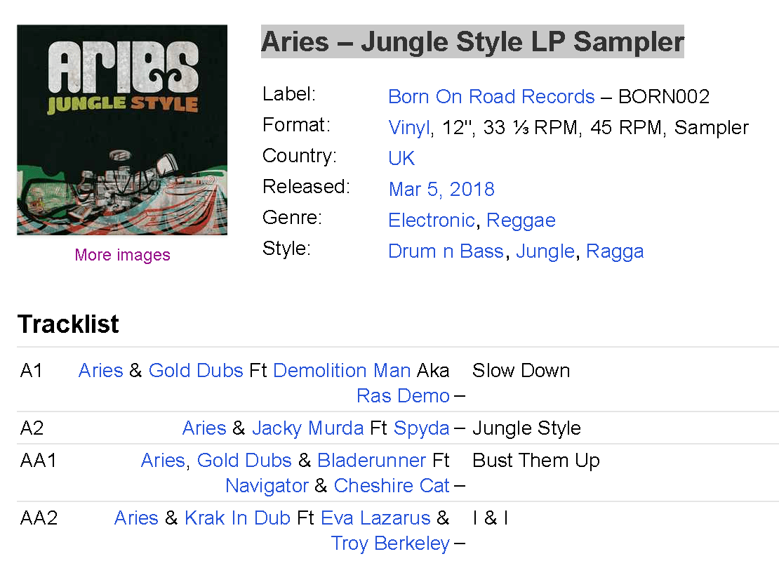 Aries – Jungle Style LP Sampler 12" VINYL